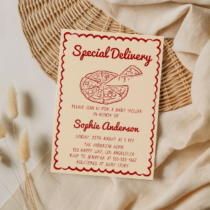Invitation Livraison Spéciale de Pizza Bébé Shower Dessinée à