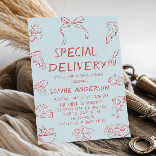 Invitation Livraison spéciale de pizza minimaliste pour Baby