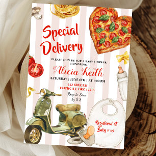 Invitation livraison spéciale de pizza pour baby shower itali