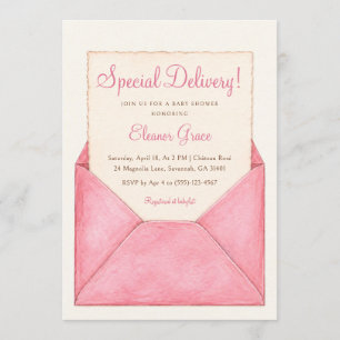 Invitation Livraison Spéciale Élégant Enveloppe Rose Fille Bé