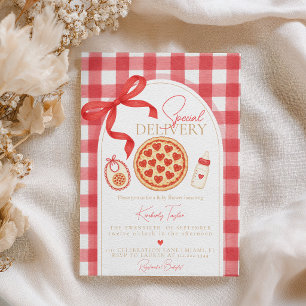Invitation Livraison Spéciale Pizza en Forme de Cœur pour Bab