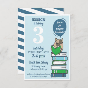 Invitation Livre Anniversaire Bibliothèque de fêtes Lecture I