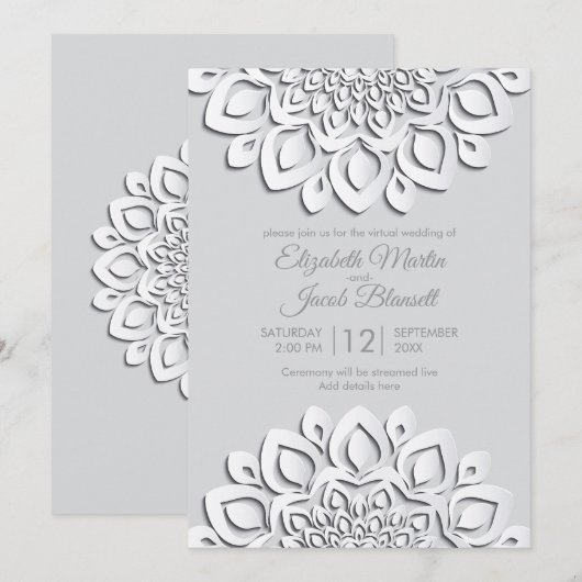Invitation Livre blanc moderne coupé Mandala Mariage virtuel (Devant / Derrière)