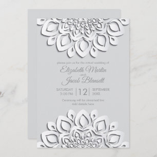 Invitation Livre blanc moderne coupé Mandala Mariage virtuel