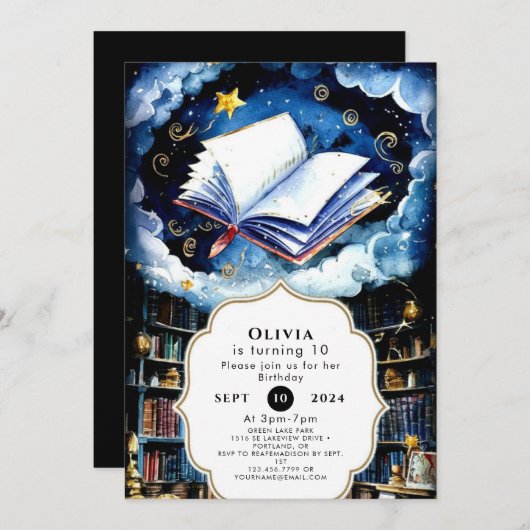 Invitation Livre d'aquarelle Whimsical Enchanted Anniversaire (Devant / Derrière)