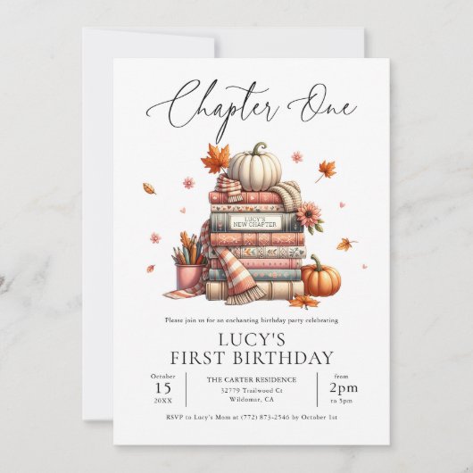 Invitation Livre d'automne Premier anniversaire Chapitre Un a (Devant)