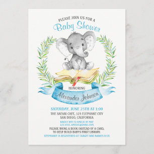 Invitation Livre de baby shower de garçon d'éléphant