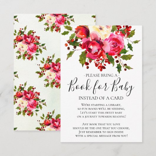 Invitation Livre de Baby shower floral Holly pour bébé (Devant / Derrière)