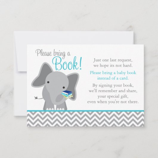 Invitation Livre de Baby shower Turquoise Cute Elephant Chevr (Devant)