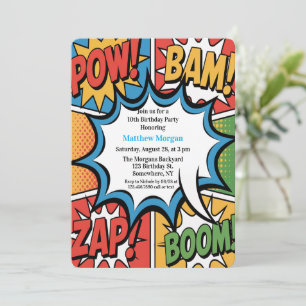 Invitation Livre de bande dessinée Pop Art Garçon Fête d'anni