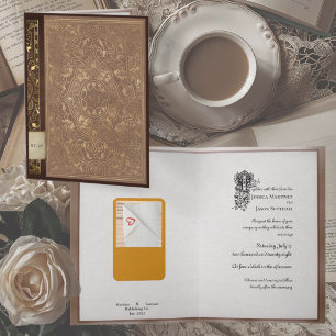Invitation Livre de bibliothèque avec des notes pliées Mariag