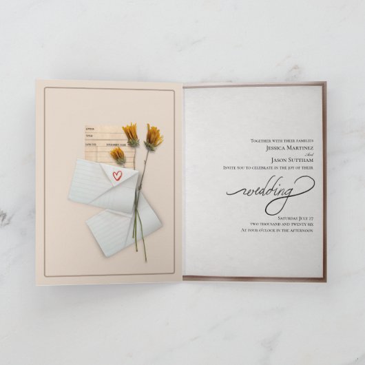 Invitation Livre de bibliothèque avec notes pliées Mariage li (Intérieur)