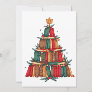 Invitation Livre de Noël Arbre Branches de pin Baies Lecture