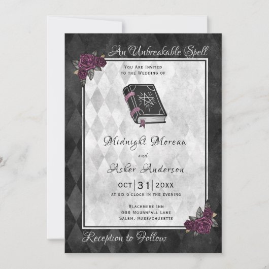 Invitation Livre de sorts de mariage d'Halloween Grimoire Ros (Devant)