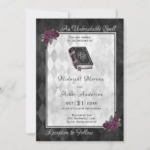 Invitation Livre de sorts de mariage d'Halloween Grimoire Ros
