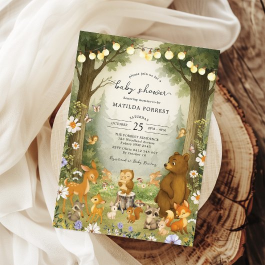 Invitation Livre d'histoire de bois Baby shower d'animaux for