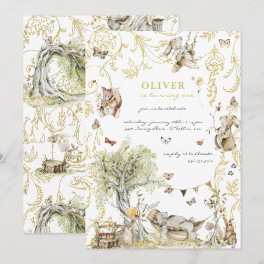 Invitation Livre d'histoires | Fête d'anniversaire de la forê (Devant / Derrière)