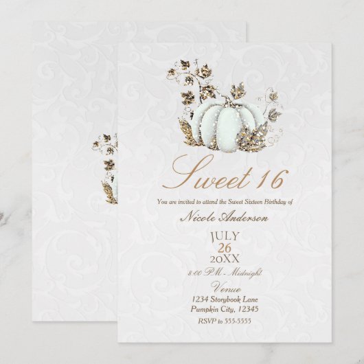 Invitation Livre d'histoires Or Blanche Citrouille Conte de f (Devant / Derrière)