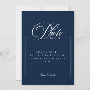 Invitation Livre d'or de mariage photo bleu ivoire classique