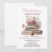 Invitation Livre floral fille anniversaire (Devant / Derrière)