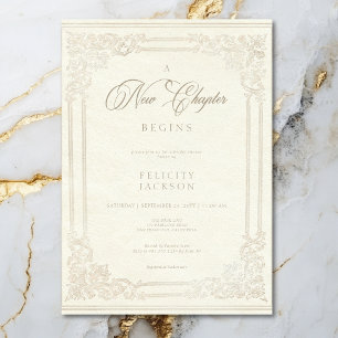 Invitation Livre vintage d'ivoire Nouveau chapitre commence d