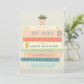 Invitation Livres à la menthe et rose pour Baby shower bébé (Debout devant)