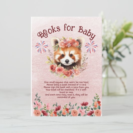 Invitation Livres adorables d'ours panda rouge pour bébé (Debout devant)