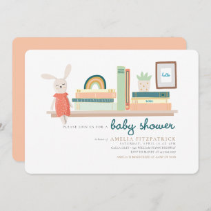 Invitation Livres bleu et orange pour le Baby shower