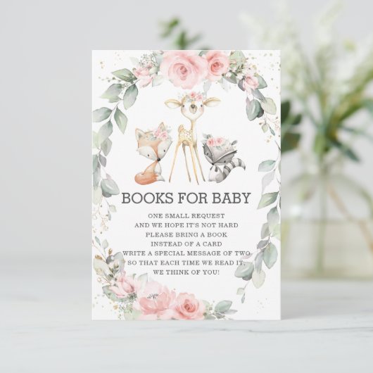Invitation Livres de Woodland Blush Floral Greenery pour Baby (Debout devant)