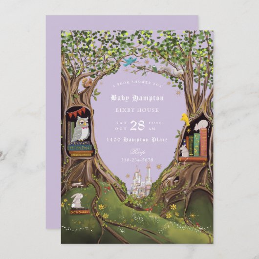 Invitation Livres d'Imaginaire pour Baby shower Lavender (Devant / Derrière)