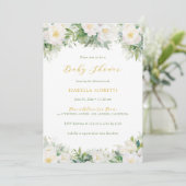 Invitation Livres floraux blanc et or pour Baby shower bébé (Debout devant)