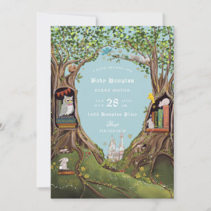 Invitation Livres Imaginaires pour Baby shower bleu clair