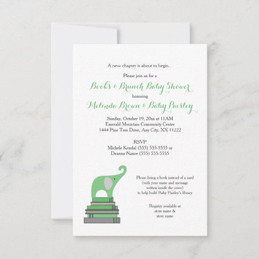Invitation Livres neutres et Baby shower de Brunch (Devant)