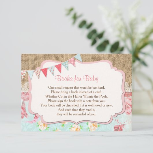Invitation Livres pour bébé, bouchon fleuri demande d'inserti (Debout devant)