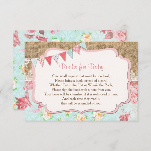 Invitation Livres pour bébé, bouchon fleuri demande d'inserti (Devant / Derrière)