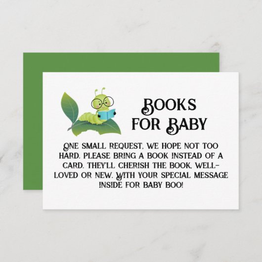 Invitation Livres pour bébé Caterpillar Lecture sur une feuil (Devant / Derrière)