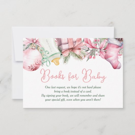 Invitation Livres pour bébé Noël Père Noël Baby shower rose (Devant)