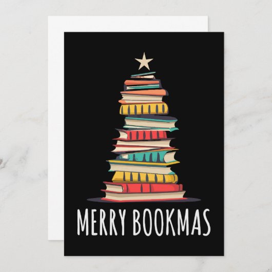 Invitation Livres Sapin de Noël Joyeux Bookmas (Devant / Derrière)