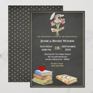 Invitation Livres Tableau Noir Fleur Professeur Remise des di