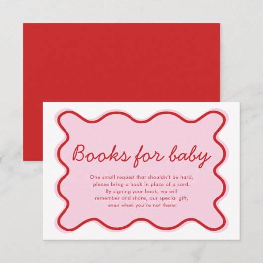 Invitation Livres Wavy Curvy rose et rouge Baby shower pour b (Devant / Derrière)