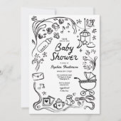 Invitation Livres Whimsical dessinés à la main pour bébé, Bab (Devant)