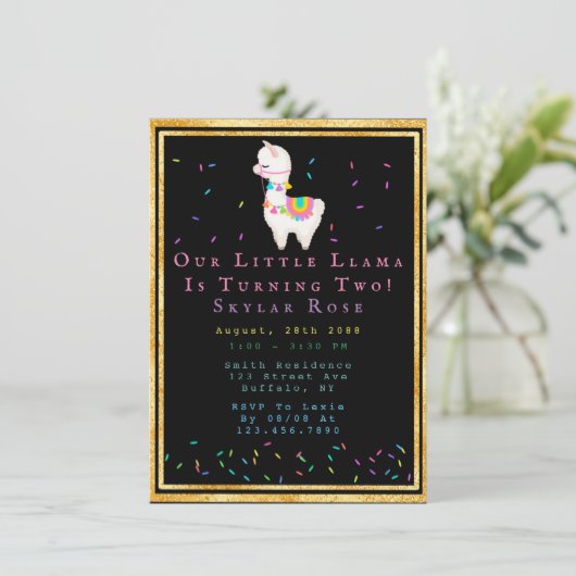 Invitation Llama 00e fête d'anniversaire (Debout devant)