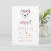 Invitation Llama 1er Anniversaire Fille Florale Pink Purple (Debout devant)