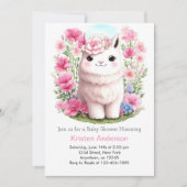 Invitation Llama Adventure Attend Baby shower fille rose (Devant)