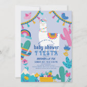 Invitation Llama Alpaca Cactus Fiesta Blue Boy Baby shower (Devant)