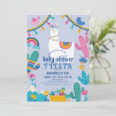 Invitation Llama Alpaca Cactus Fiesta Blue Boy Baby shower (Debout devant)