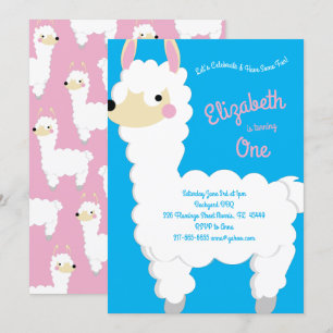 Invitation Llama Alpaca Cute Enfants 1ère fête d'anniversaire