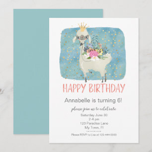 Invitation Llama Amour Aquarelle Mignon Anniversaire Amusant
