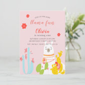 Invitation Llama Amusant Anniversaire rose (Debout devant)