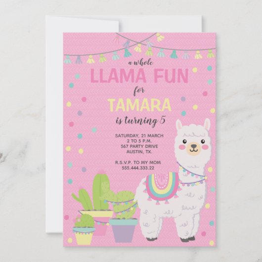 Invitation llama Anniversaire Invitation, mignonne llama Invi (Devant)